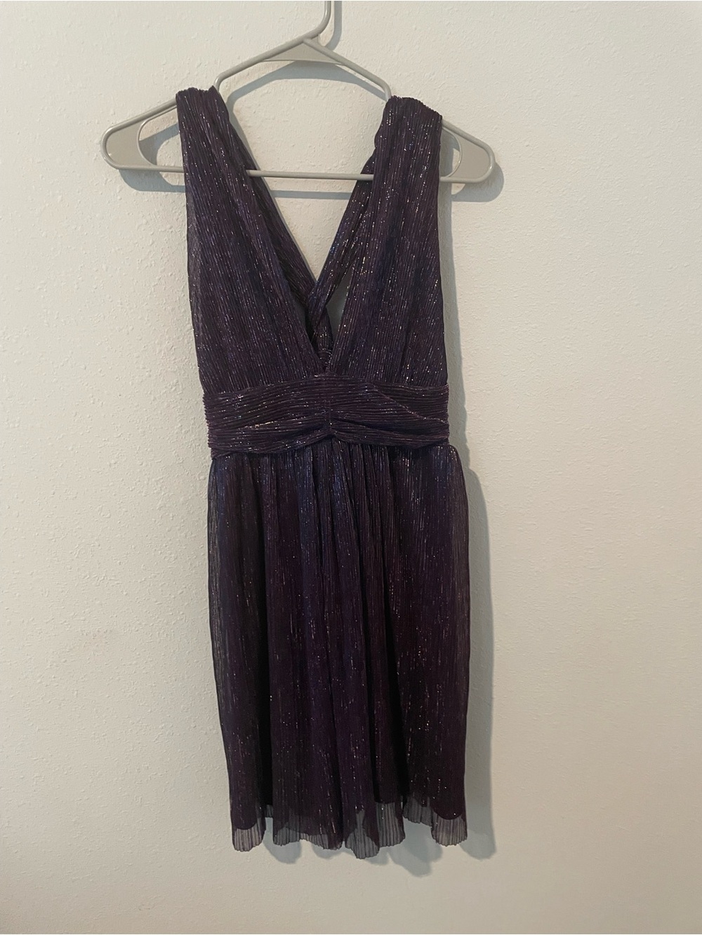 Sleeveless Deep V Sparkle Mini Dress in Dark Purple